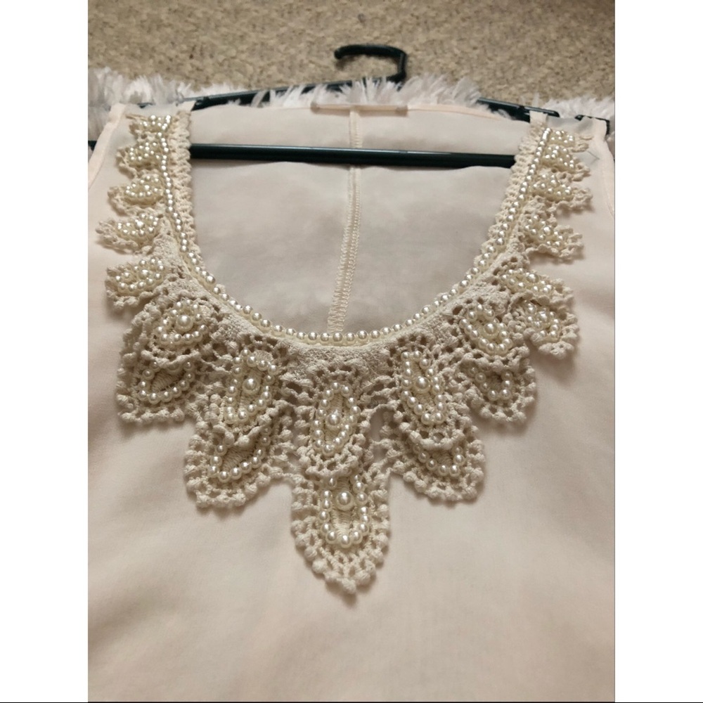 NWOT Lush Sheer Pearl Beaded Top